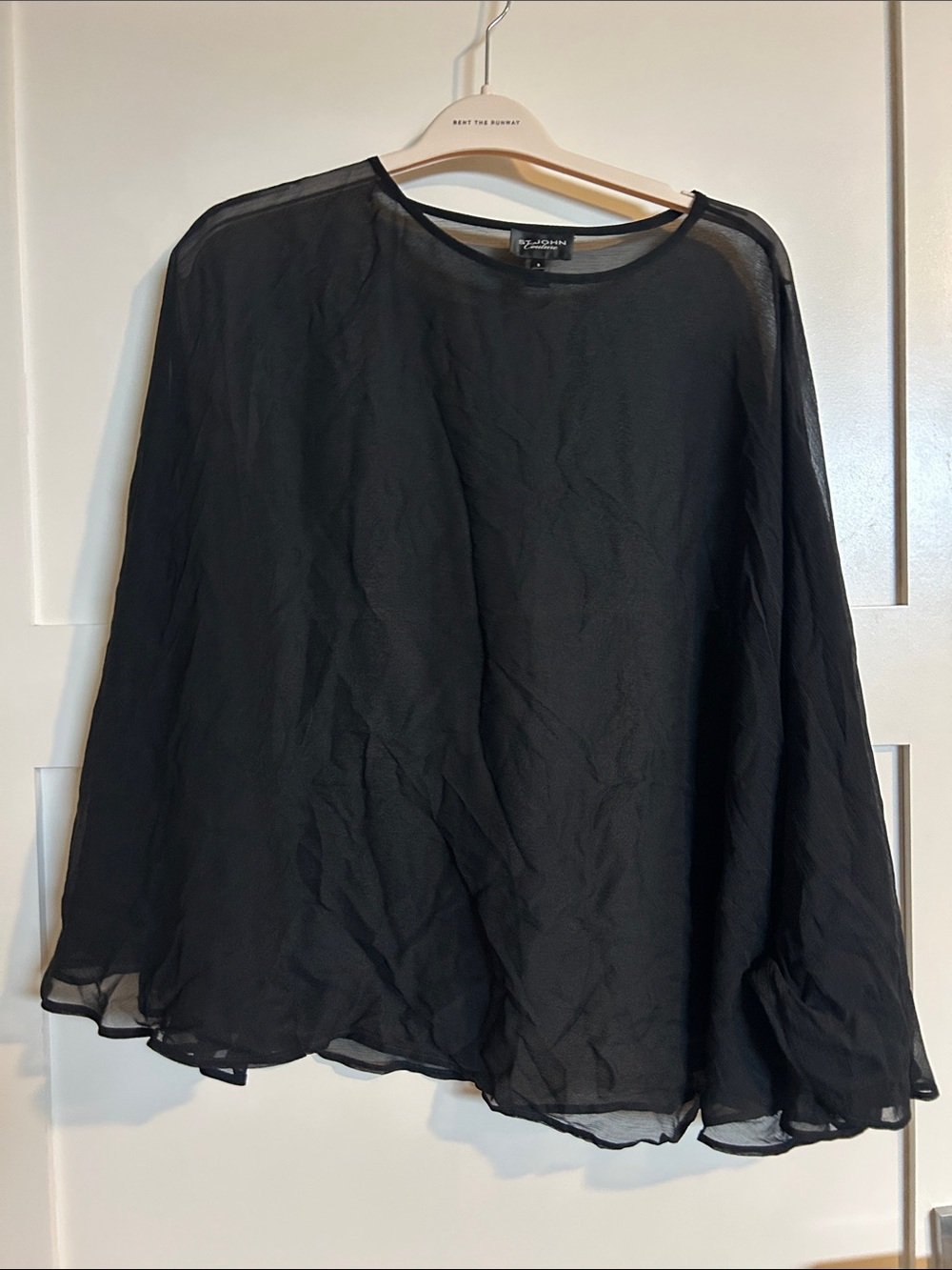 St. John Caviar Couture Sheer Black Silk Draped Poncho